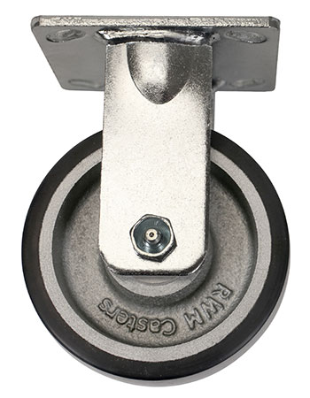Side view of rigid caster with black and silver wheel